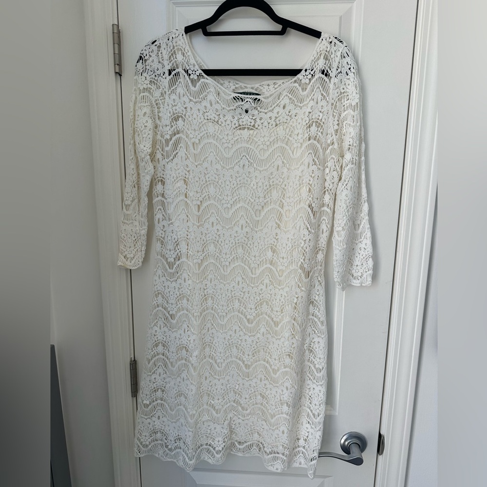 Ralph Lauren White Lace 3/4 Sleeve Dress